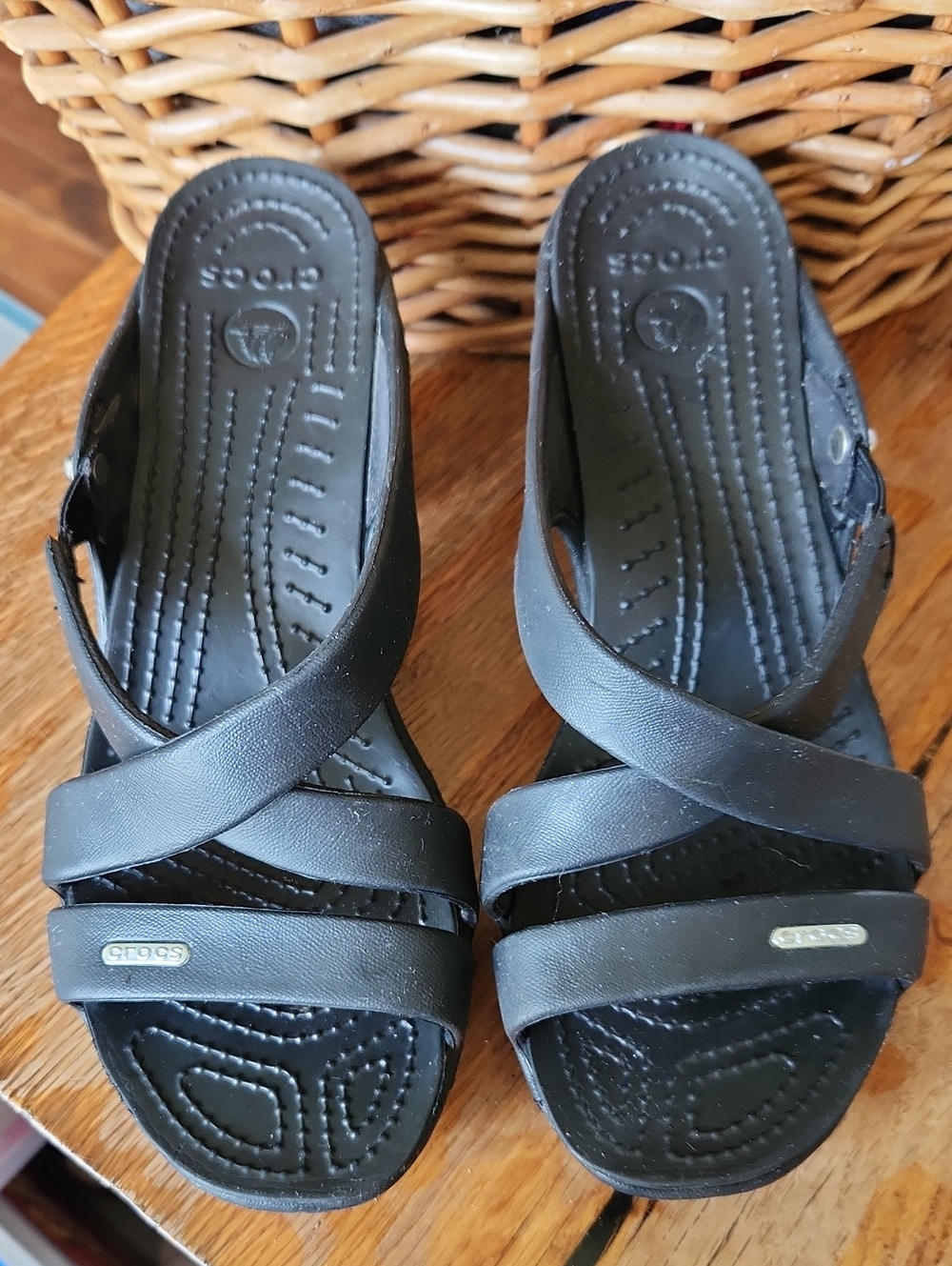 Crocs sz 9 Black Strappy Heel Sandals - Picture 3 of 14